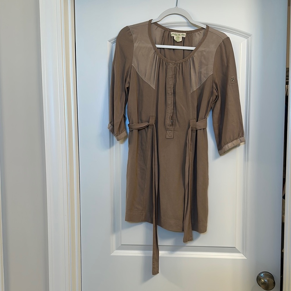 Brown Crew Neck 3/4 Sleeve Sheath Dress